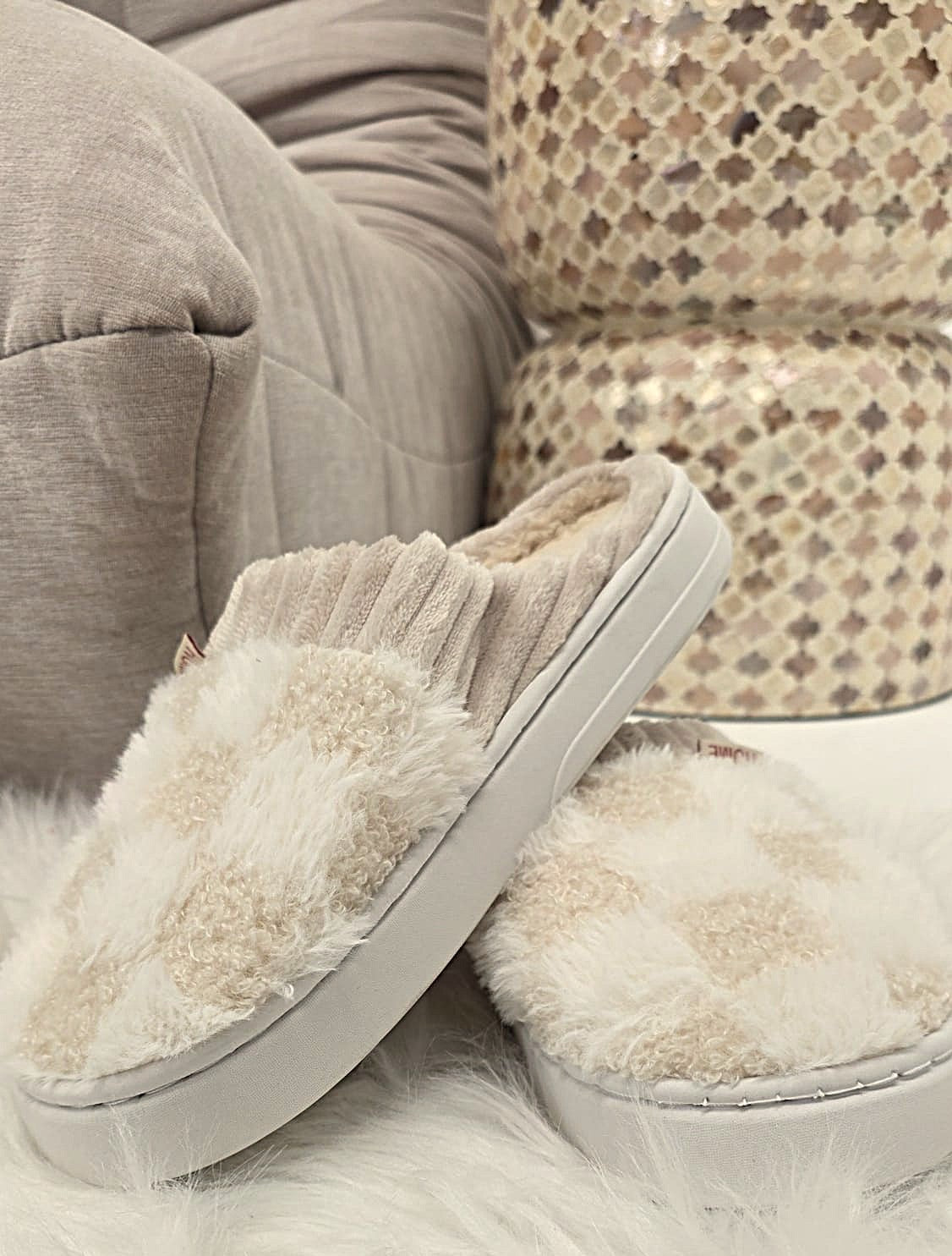 Plush Check Slippers